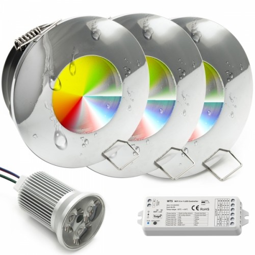 KIT 3 spoturi cromoterapie LED RGB 3x9W 12V IP65 SMART WIFI ALEXA GOOGLE